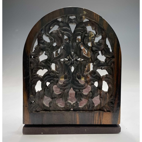 456 - A Victorian carved coromandel and mahogany folding book holder, with carved ends, width 53.5cm.