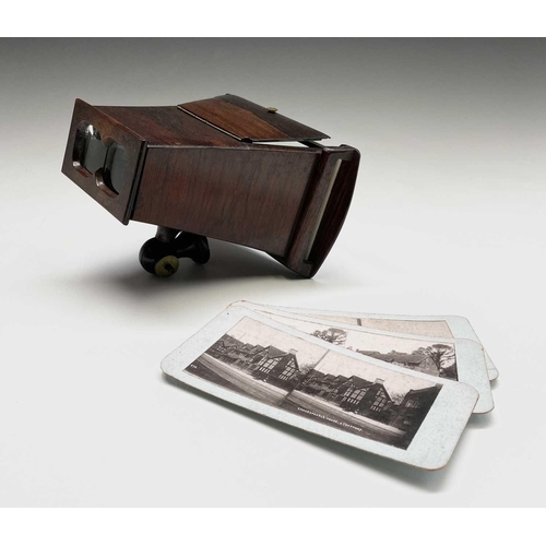 46 - A Victorian Brewster pattern rosewood stereoscopic viewer, with attachment for fitting to a stand, t... 