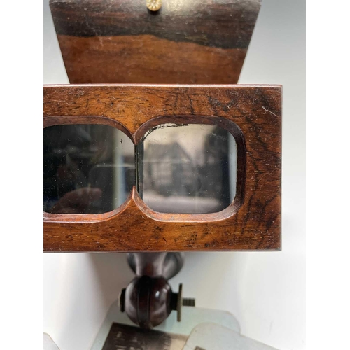 46 - A Victorian Brewster pattern rosewood stereoscopic viewer, with attachment for fitting to a stand, t... 