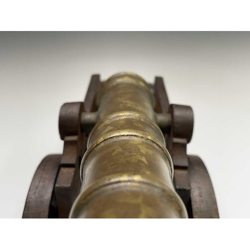 464 - A bronze and steel ships signal cannon, 19th century, 29cm barrel. 44.5cm total length.