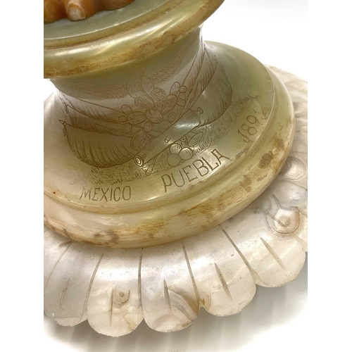 468 - A large specimen alabaster Mexican inkwell, 19th century, engraved Mexican coat of arms and inscribe... 