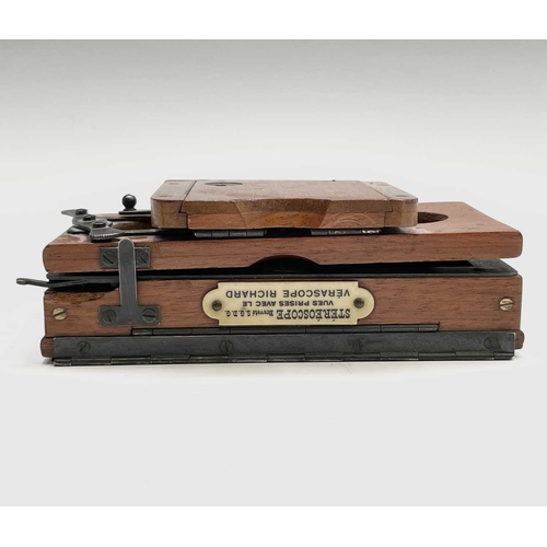 47 - A mahogany folding stereoscope viewer, labelled for Verascope Richard, width 12.5cm, together with a... 