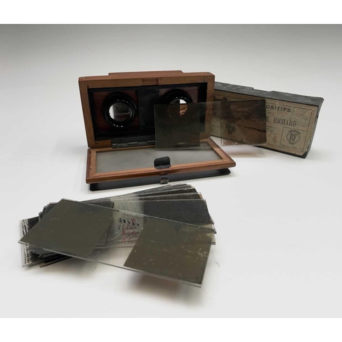 47 - A mahogany folding stereoscope viewer, labelled for Verascope Richard, width 12.5cm, together with a... 