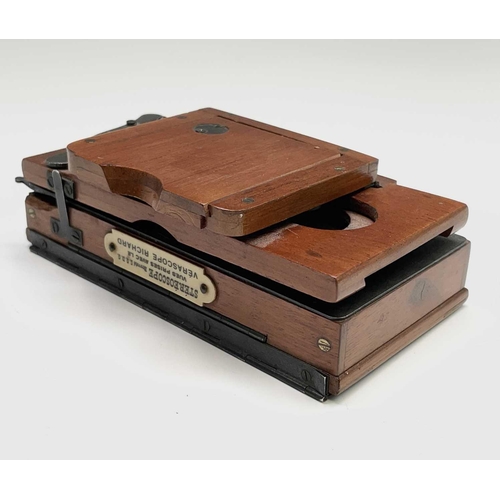 47 - A mahogany folding stereoscope viewer, labelled for Verascope Richard, width 12.5cm, together with a... 