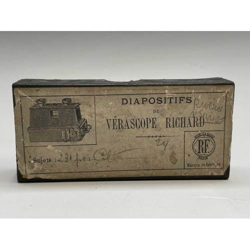 47 - A mahogany folding stereoscope viewer, labelled for Verascope Richard, width 12.5cm, together with a... 