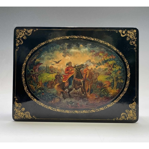 471 - A Russian hand painted lacquered box, signed Nickolay Ivanovich Antonovsky, decorated with Taras Bul... 