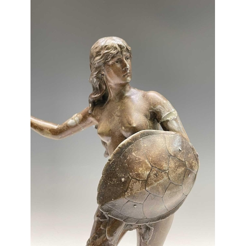 477 - A French spelter figure, circa 1900, titled 'Amazone Combattant', height 47cm, together with two oth... 