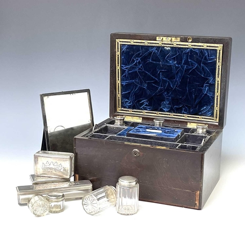 480 - An early Victorian rosewood vanity box, the interior with silver plated fittings and lower tray, wid... 