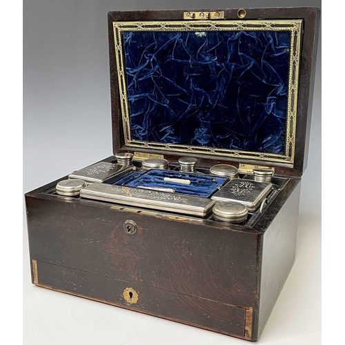 480 - An early Victorian rosewood vanity box, the interior with silver plated fittings and lower tray, wid... 