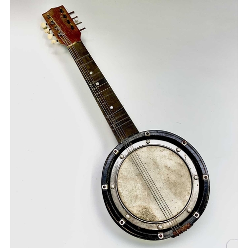 51 - A 20th century eight string mandolin banjo with mother of pearl fret markers, cased.