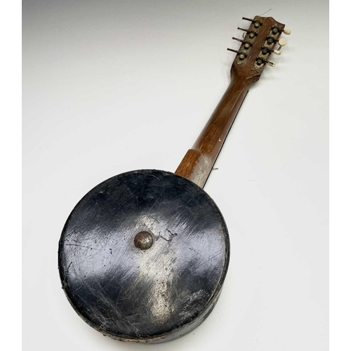 51 - A 20th century eight string mandolin banjo with mother of pearl fret markers, cased.