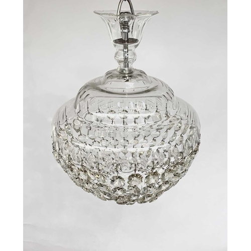 53 - A cut glass electrolier, 20th century, with domed circular top and pendant bag drops, diameter 28cm.