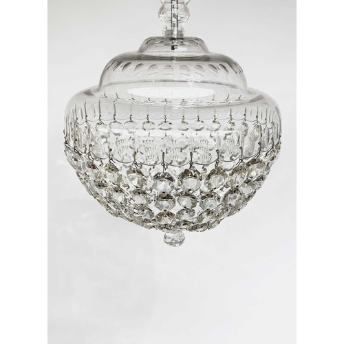 53 - A cut glass electrolier, 20th century, with domed circular top and pendant bag drops, diameter 28cm.