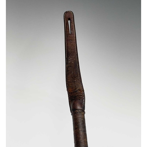 54 - A Swaine hunting whip, with antler grip, hallmarked collar engraved with initials 'P.M.R', and plait... 