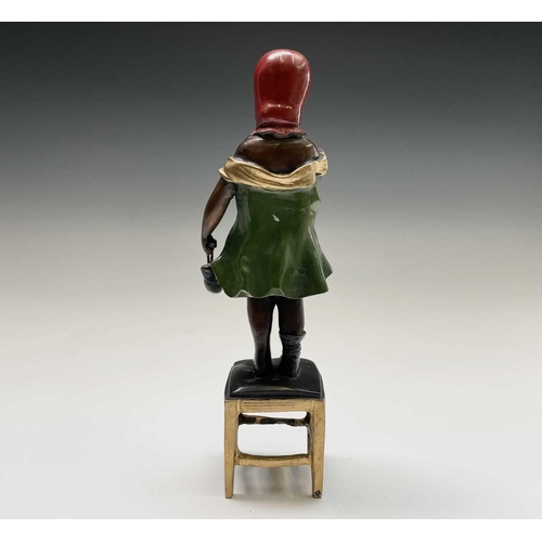 57 - After Juan Clena, a painted bronze sculpture of a girl standing on a stool. Height 37cm.