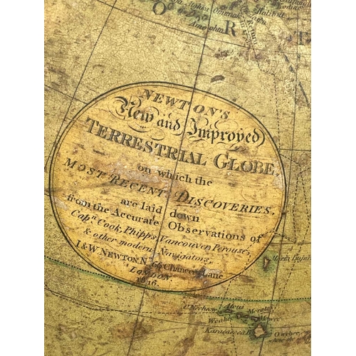 6 - A Newton's New and Improved Terrestrial 12 inch globe, published 1816, with brass meridian circle an... 