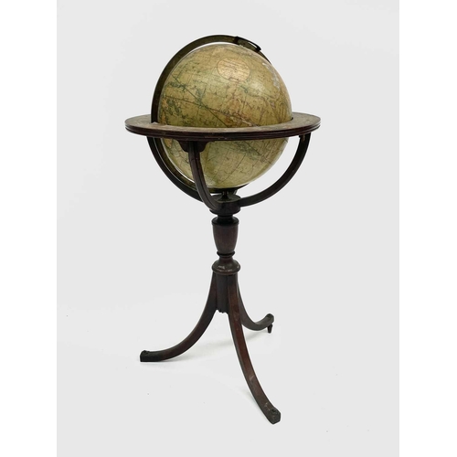 6 - A Newton's New and Improved Terrestrial 12 inch globe, published 1816, with brass meridian circle an... 