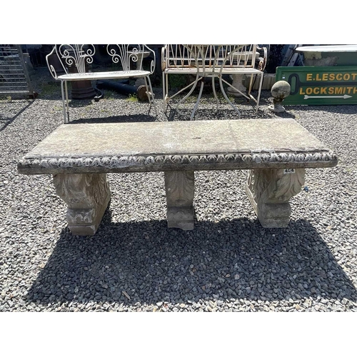 618 - A classical design garden bench raised on three supports. Height 41.5cm, width 118cm, depth 41cm.