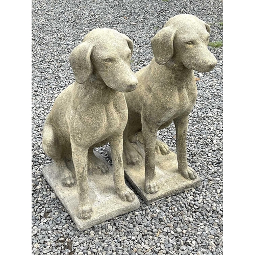 635 - A pair of Churchstone (limestone, sandstone and granite) garden figures of pointers, modern, height ... 