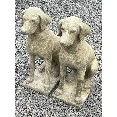 635 - A pair of Churchstone (limestone, sandstone and granite) garden figures of pointers, modern, height ... 