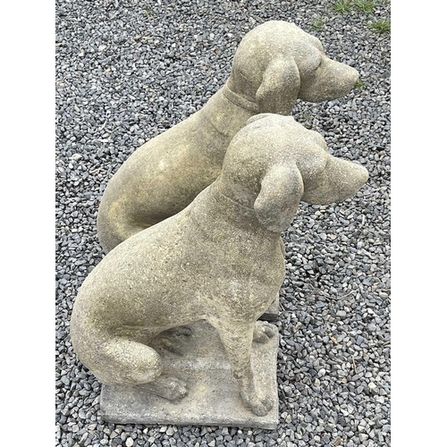 635 - A pair of Churchstone (limestone, sandstone and granite) garden figures of pointers, modern, height ... 