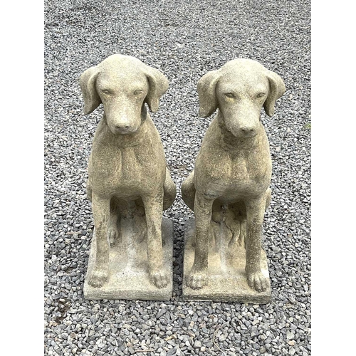 635 - A pair of Churchstone (limestone, sandstone and granite) garden figures of pointers, modern, height ... 