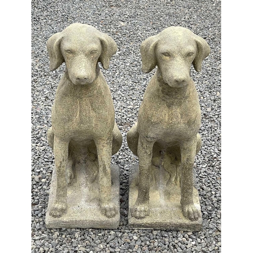 635 - A pair of Churchstone (limestone, sandstone and granite) garden figures of pointers, modern, height ... 