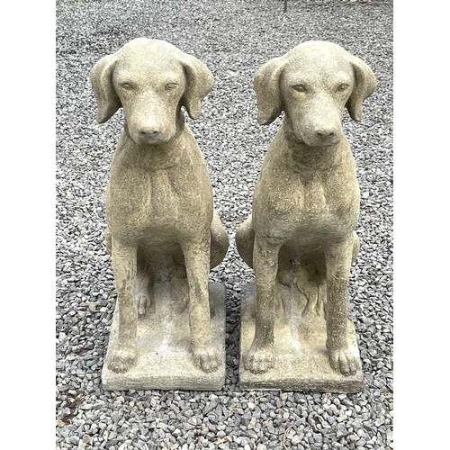 635 - A pair of Churchstone (limestone, sandstone and granite) garden figures of pointers, modern, height ... 