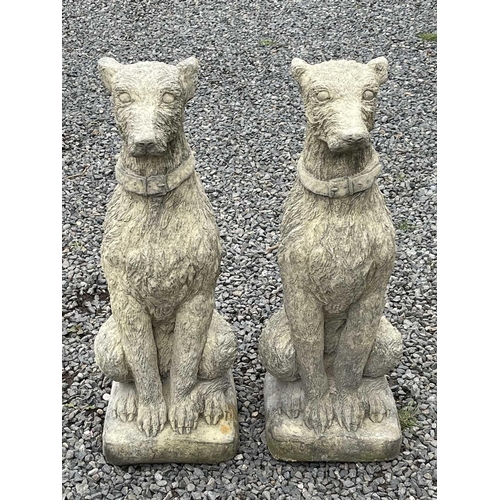 636 - A pair of Churchstone (limestone, sandstone and granite) garden figures of staghounds, modern, heigh... 