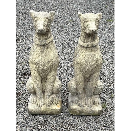 636 - A pair of Churchstone (limestone, sandstone and granite) garden figures of staghounds, modern, heigh... 