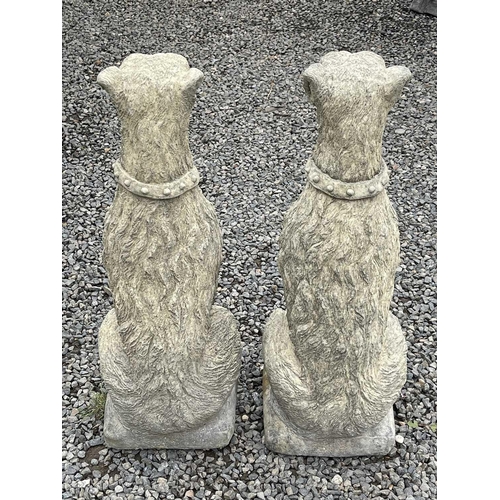 636 - A pair of Churchstone (limestone, sandstone and granite) garden figures of staghounds, modern, heigh... 