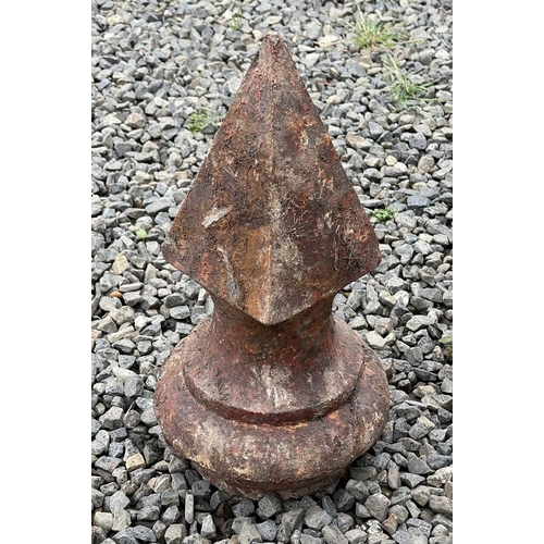 637 - A vintage cast iron finger post road sign, Gwenap-Redruth, Lamorran-Ruan with diamond topped post, h... 