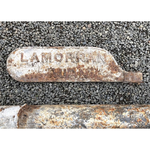 637 - A vintage cast iron finger post road sign, Gwenap-Redruth, Lamorran-Ruan with diamond topped post, h... 