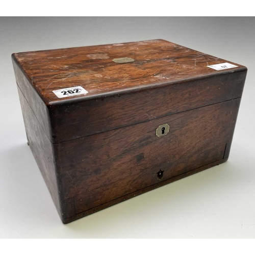 67 - A Victorian dressing case, the interior fitted with a lift out tray containing glass jars with plate... 