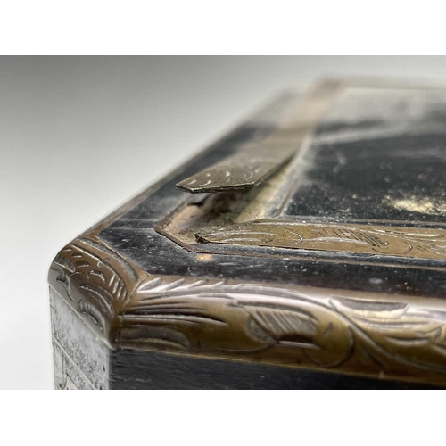 68 - A 19th century ebony and brass inlaid lady`s vanity box, the lid and front with a foliate scroll, br... 