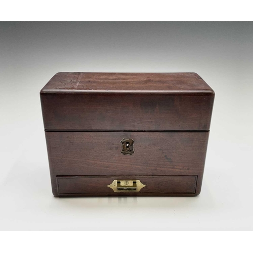 7 - A late George III small mahogany home apothecary box, opening to reveal ten glass jars and stoppers ... 