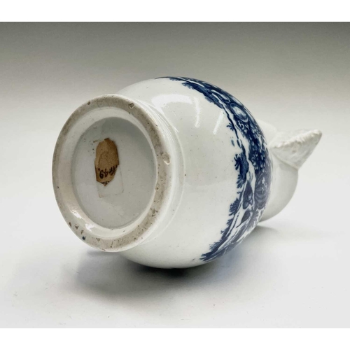 800 - A Worcester blue and white jug, circa 1780, printed in blue with the parrot pecking fruit pattern, w... 