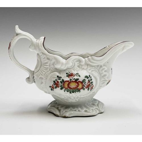 804 - A Plymouth porcelain rococo sauceboat, William Cookworthy, 1768-1770, with floral painted decoration... 