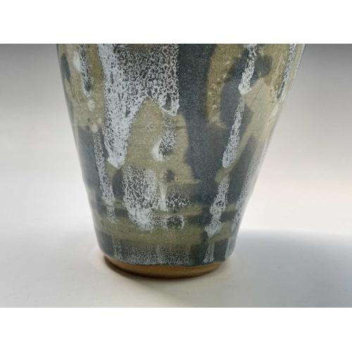 808 - Alan Brough, A slender studio pottery stoneware vase, with twin lug handles and with geometric motif... 