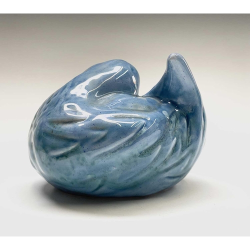 810 - A Lamorna pottery figure of a duck, blue glazed, impressed mark, length 16cm.