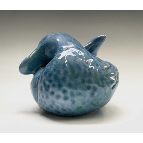 810 - A Lamorna pottery figure of a duck, blue glazed, impressed mark, length 16cm.