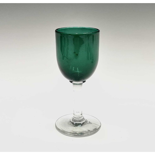 820 - An assortment of Victorian and later wine glasses with green and blue coloured bowls, together with ... 