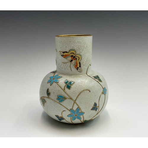 823 - A Royal Worcester Aesthetic movement vase, circa 1880, enamelled and gilt in relief with a butterfly... 