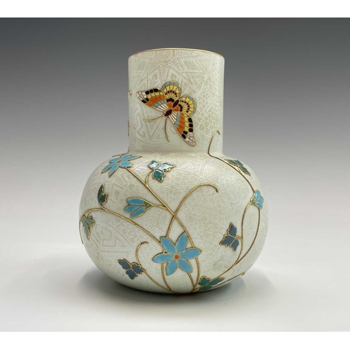 823 - A Royal Worcester Aesthetic movement vase, circa 1880, enamelled and gilt in relief with a butterfly... 