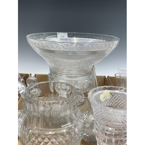 826 - A Georgian hobnail cut pedestal circular bowl, height 24cm, diameter 27cm, together with a cut glass... 