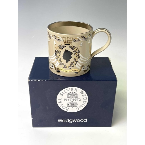 828 - Three Wedgwood commemorative mugs designed Richard Guyatt to include the Royal Silver Wedding 1947-1... 