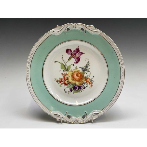 842 - A Meissen blue and white onion pattern plate, diameter 24.5cm, together with a Dresden Floral decora... 