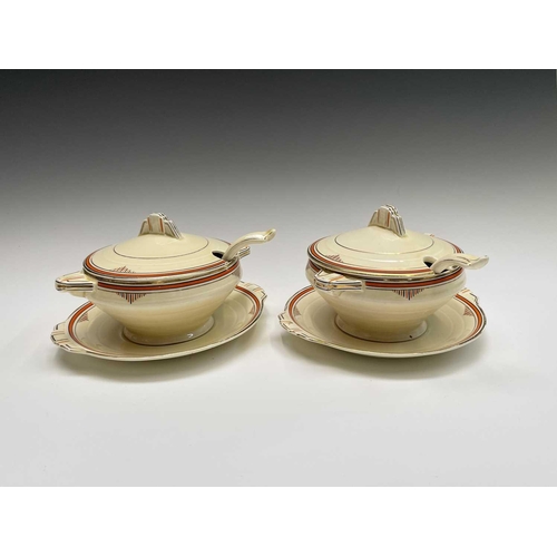 849 - An Art Deco period Grindley dinner service comprising two tureens, width 28cm, two smaller tureens w... 