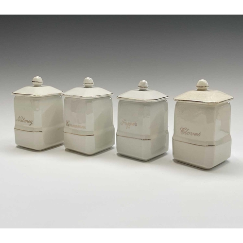 850 - A set of eleven early 20th century 'Empire Ware' kitchen storage jars, comprising five 19cm tall jar... 