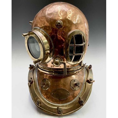 86 - A 12-bolt copper diving helmet by Siebe Gorman & Co, London, numbered 18784 (matching), with interna... 